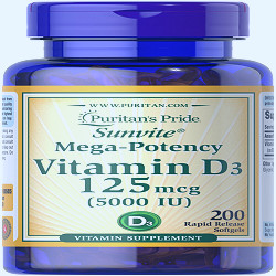 Vitamin D3 125 mcg (Vitamin D3 5000 IU) 200 Softgels | Puritan's Pride